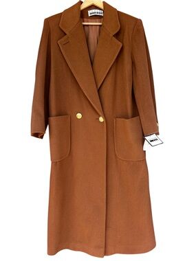 NWT VTG LESLIE FAY s10 Double-Breasted 💯Wool Long Coat-Rich Chestnut-pristine